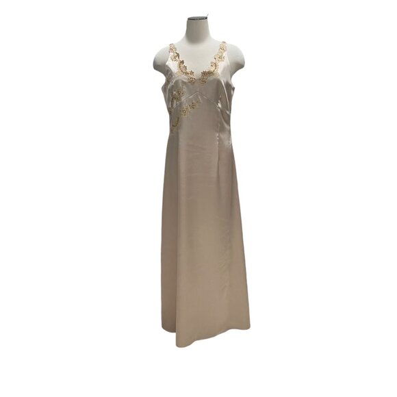 Elegant Gina Bacconi Satin Gown 10 Gold Floral Embroidery Formal HOCO Luxurious - Picture 15 of 15